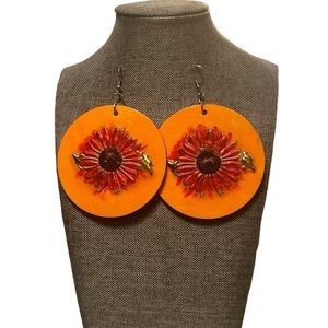 Orange Flower Hoop Earrings